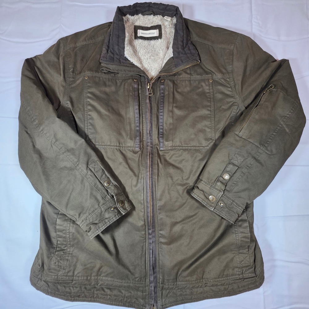 Dakota Grizzly Mens XL Olive Green Sherpa Lined Full Zip Field Jacket D1202